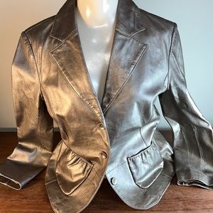 Genuine Leather Metallic Jacket Size Medium Petite
